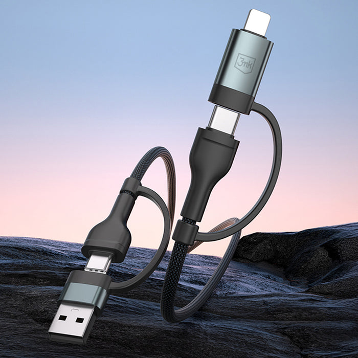 3mk Hyper Cable N-SERIES 2 в 2 USB-A / USB-C и USB-C / Lightning 1.2m QC 3.0 9V/2A 60W - черен