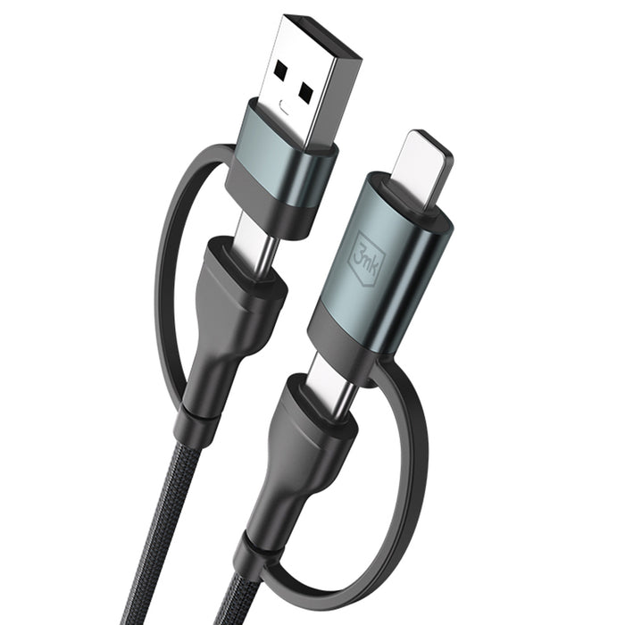 3mk Hyper Cable N-SERIES 2 в 2 USB-A / USB-C и USB-C / Lightning 1.2m QC 3.0 9V/2A 60W - черен