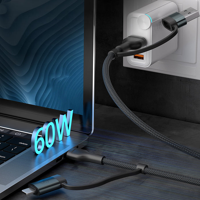 3mk Hyper Cable N-SERIES 2 в 2 USB-A / USB-C и USB-C / Lightning 1.2m QC 3.0 9V/2A 60W - черен