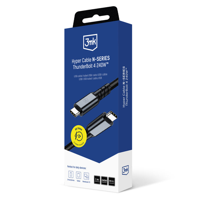 3mk Hyper Cable N-SERIES Thunderbolt 4 USB-C / USB-C 1m 48V/5A 40Gb/s 240W 8K60Hz - черен