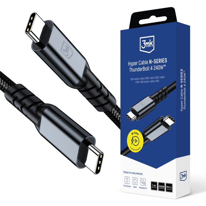 3mk Hyper Cable N-SERIES Thunderbolt 4 USB-C / USB-C 1m 48V/5A 40Gb/s 240W 8K60Hz - черен