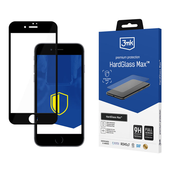 Подсилено закалено стъкло за цял екран 3mk HardGlass Max Black за iPhone 7 / 8 / SE 2020 / 2022