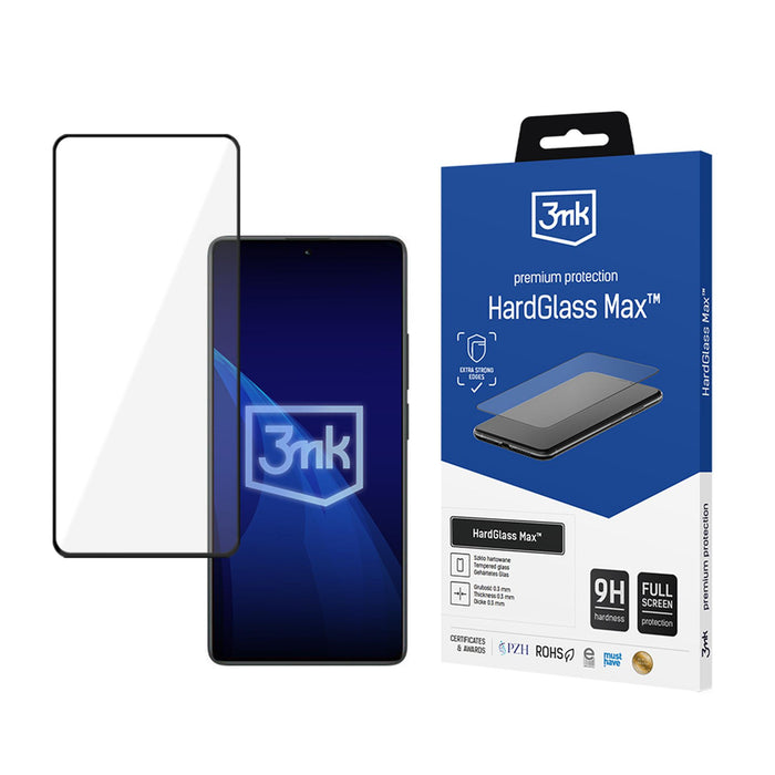 Подсилено закалено стъкло с пълно покритие 3mk HardGlass Max черно за Xiaomi Redmi Note 13 Pro 4G/5G