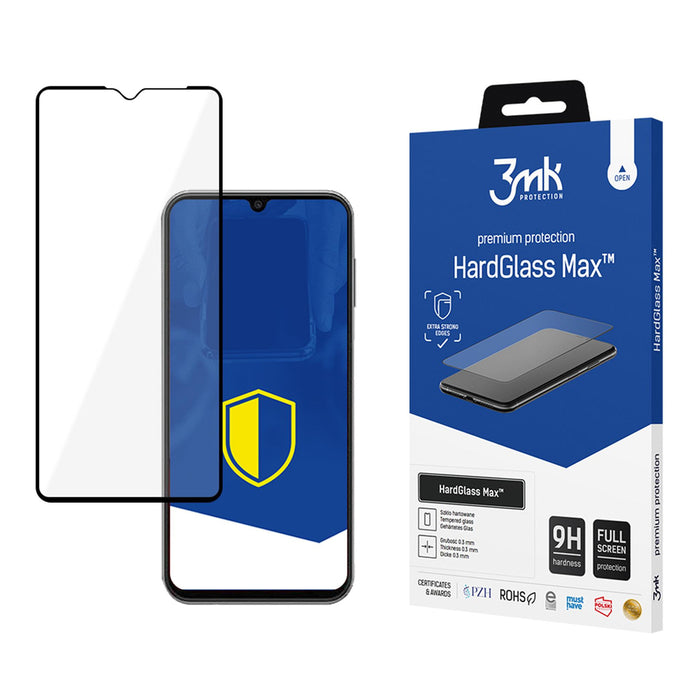 Подсилено закалено стъкло с пълно покритие 3mk HardGlass Max черно за Samsung Galaxy A14 4G/5G