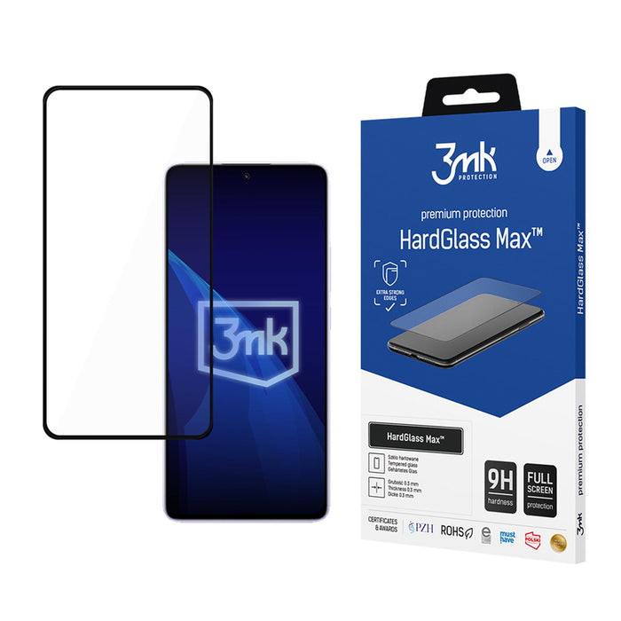 Подсилено закалено стъкло с пълно покритие 3mk HardGlass Max черно за Xiaomi Redmi Note 14 5G