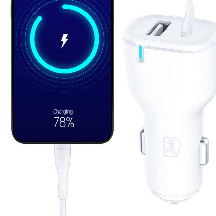3mk Зарядно за кола 20W PD3.0 QC 3.0 USB 1A1C - Бяло