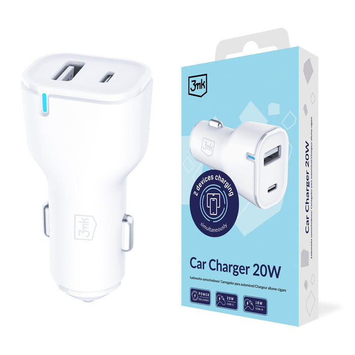 3mk Зарядно за кола 20W PD3.0 QC 3.0 USB 1A1C - Бяло