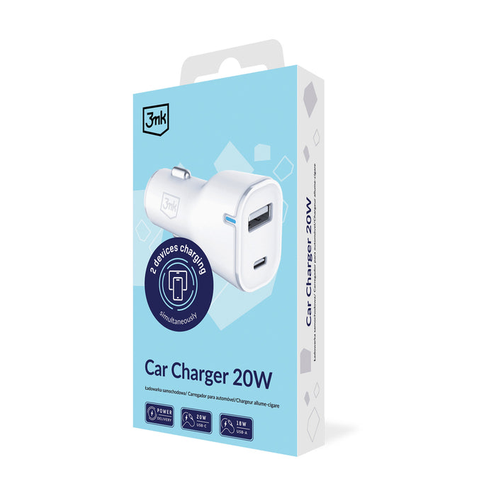 3mk Зарядно за кола 20W PD3.0 QC 3.0 USB 1A1C - Бяло