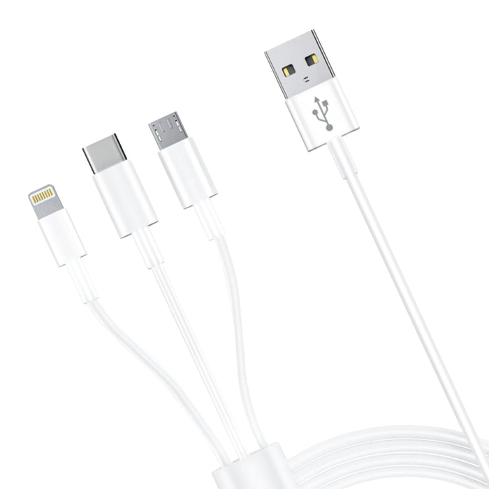 3mk Кабел 3в1 USB-A - micro USB / Lightning / USB-C 1.2м 20V/2.4A 15W - бял