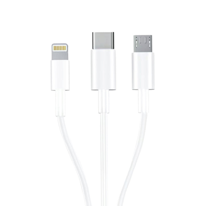 3mk Кабел 3в1 USB-A - micro USB / Lightning / USB-C 1.2м 20V/2.4A 15W - бял