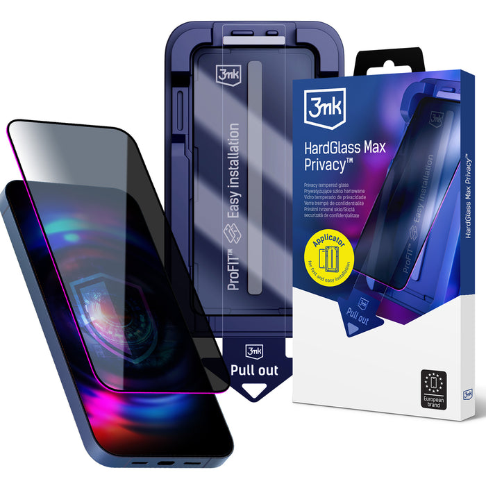 9H закалено стъкло с 3mk HardGlass Max филтър за поверителност за iPhone 15 Pro Max