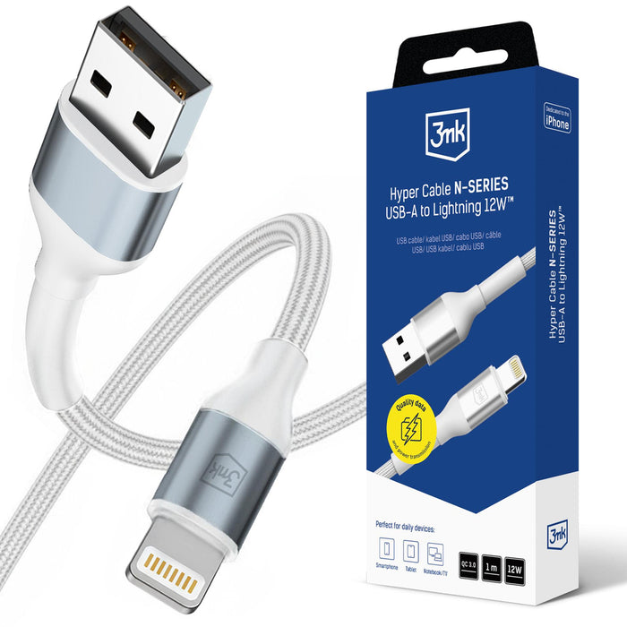 3mk Hyper Cable N-SERIES USB-A / Lightning 1m QC 3.0 5V/2.4A 12W - бял
