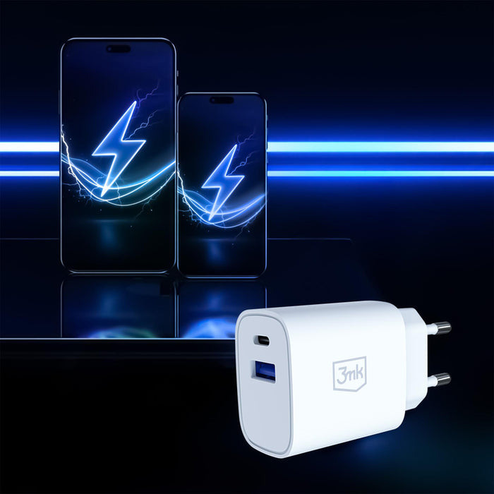 3mk FlowPower 25W 1A1C PD QC4+ зарядно за стена - бяло