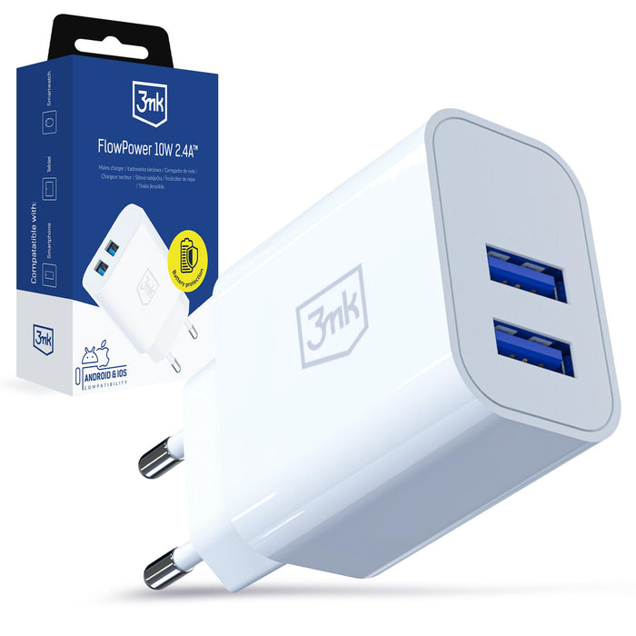3mk FlowPower 10W 2.4A 2A зарядно за стена - бяло