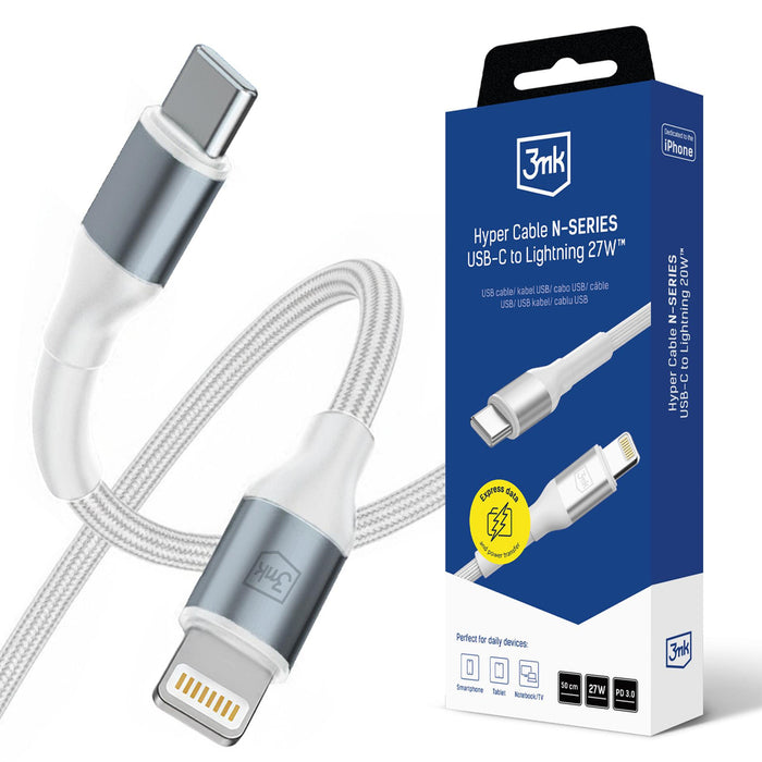 3mk Hyper Cable N-SERIES USB-C / Lightning 50cm PD 3.0 9V/3A 27W - бял
