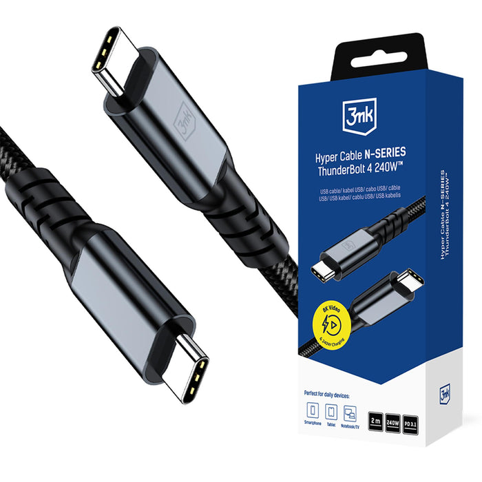 3mk Hyper Cable N-SERIES USB-C / USB-C Thunderbolt 4 2m 48V / 5A 40Gb/s 240W 8K60Hz - черен