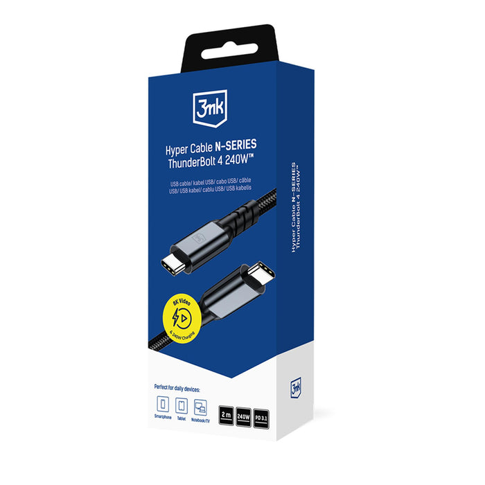 3mk Hyper Cable N-SERIES USB-C / USB-C Thunderbolt 4 2m 48V / 5A 40Gb/s 240W 8K60Hz - черен