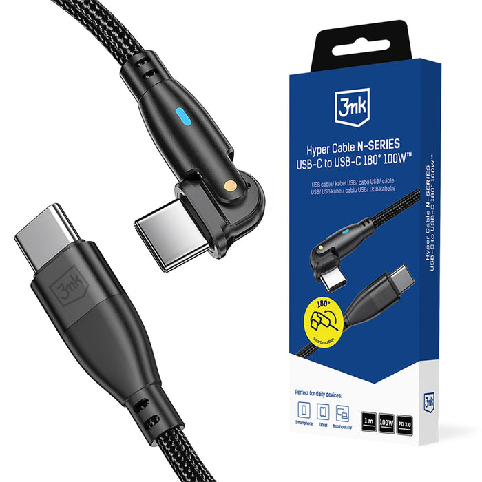 3mk Hyper Cable N-SERIES USB-C / USB-C 1m PD 3.0 QC 3.0 20V / 5A 100W - черен