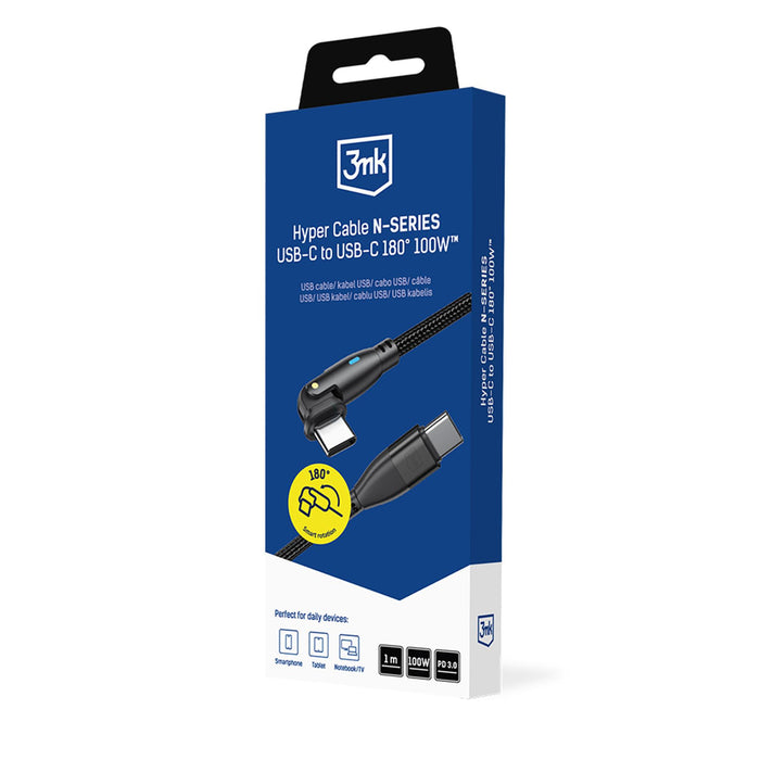 3mk Hyper Cable N-SERIES USB-C / USB-C 1m PD 3.0 QC 3.0 20V / 5A 100W - черен
