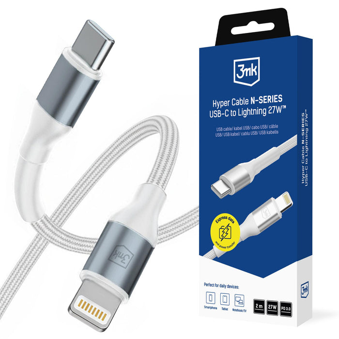 3mk Hyper Cable N-SERIES USB-C / Lightning 2m PD 3.0 9V / 3A 27W - бял