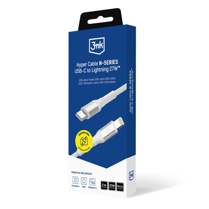 3mk Hyper Cable N-SERIES USB-C / Lightning 2m PD 3.0 9V / 3A 27W - бял