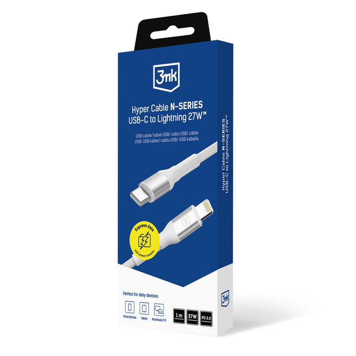 3mk Hyper Cable N-SERIES USB-C / Lightning 1m PD 3.0 9V / 3A 27W - бял