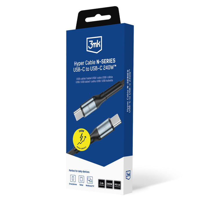 3mk Hyper Cable N-SERIES USB-C / USB-C 1m PD 3.0 QC 3.0 48V / 5A 240W - черен