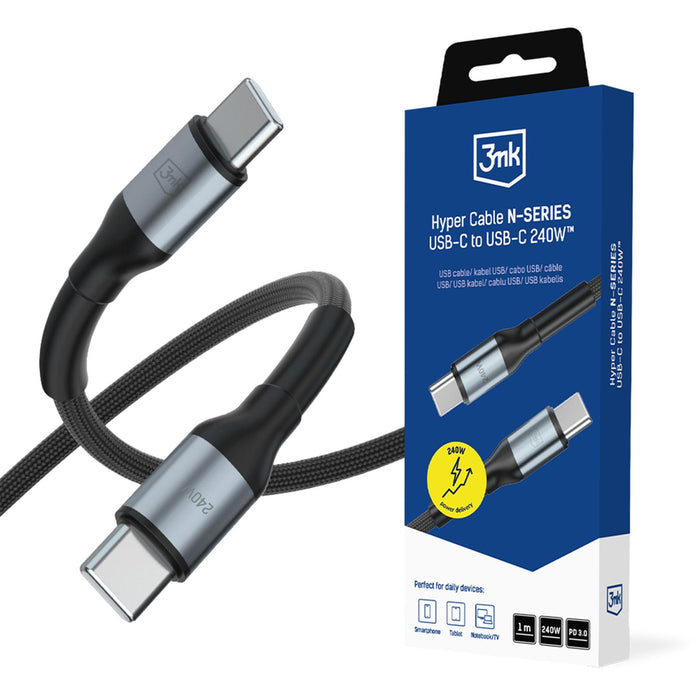 3mk Hyper Cable N-SERIES USB-C / USB-C 1m PD 3.0 QC 3.0 48V / 5A 240W - черен