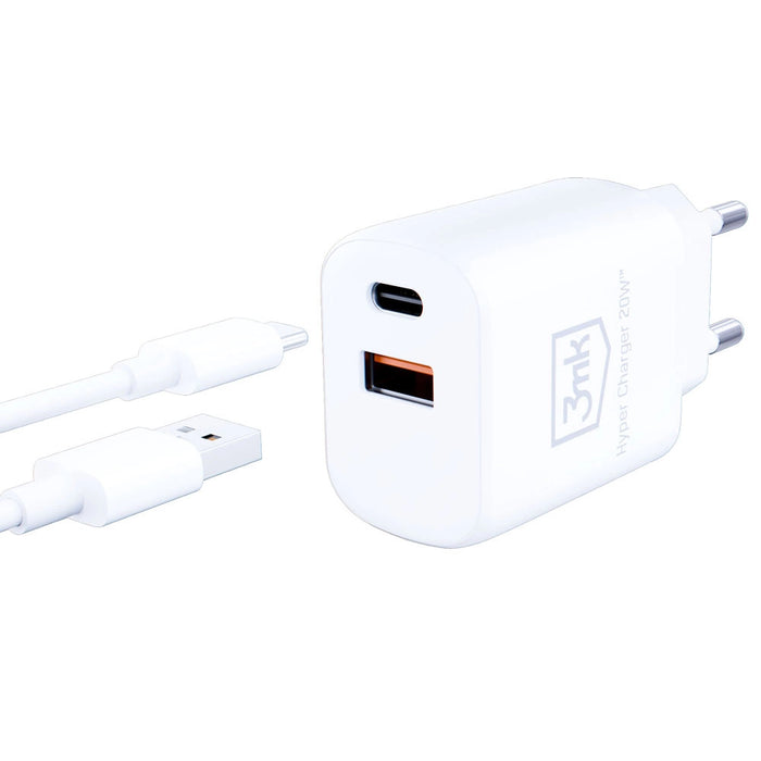 Network charger 3MK HyperCharger, 20W, 1xUSB-C, 1xUSB-A, PD, QC