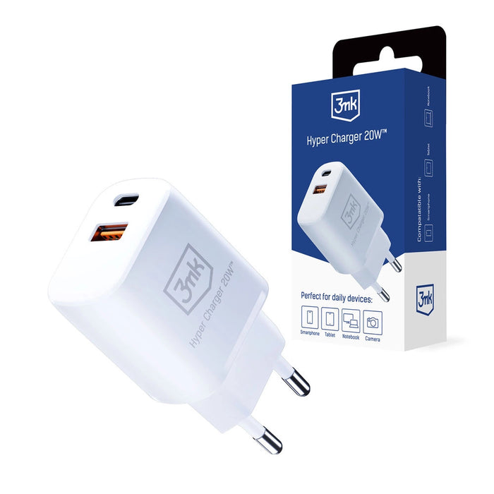 Network charger 3MK HyperCharger, 20W, 1xUSB-C, 1xUSB-A, PD, QC