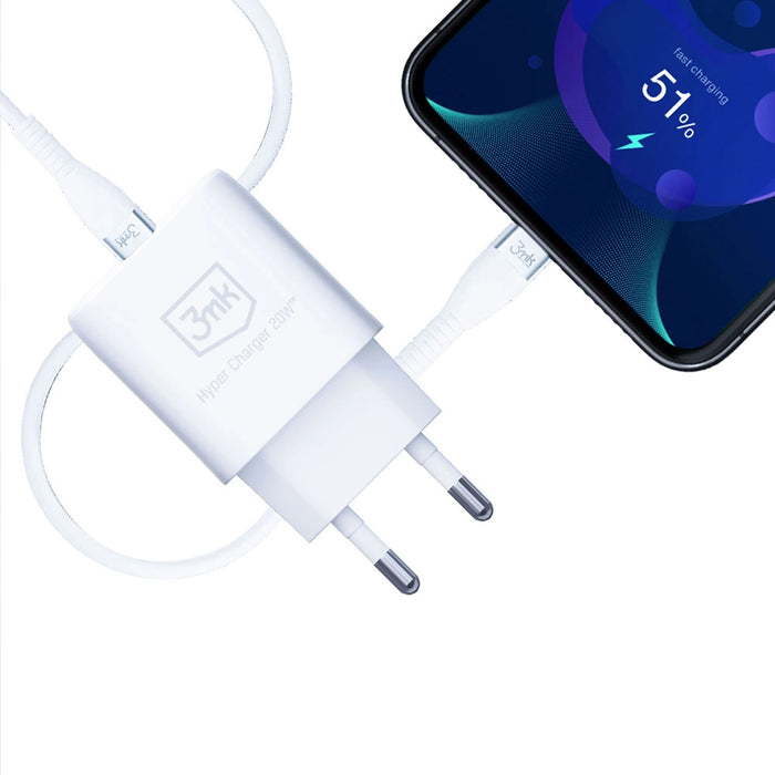 Network charger 3MK HyperCharger, 20W, 1xUSB-C, 1xUSB-A, PD, QC
