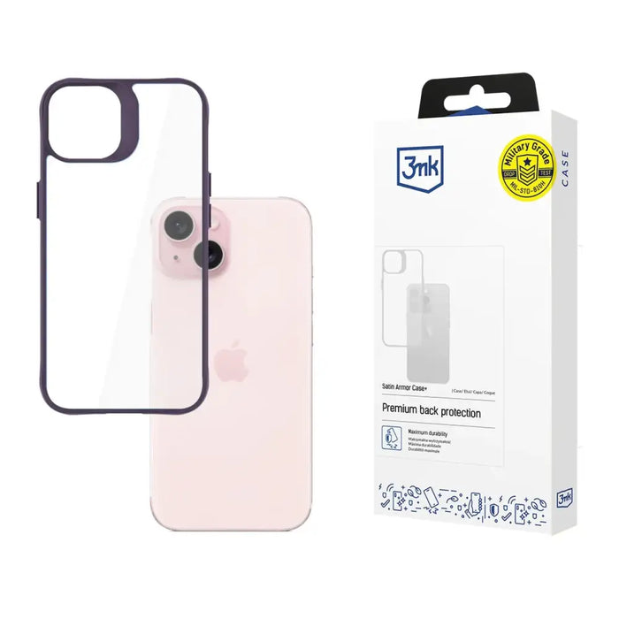 3mk Satin Armor Case + Purple за Apple iPhone 15 - прозрачен