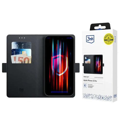 3mk Wallet Case за iPhone 15 Pro - черен
