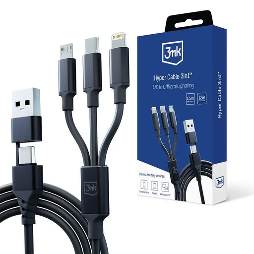 3в1 кабел 3mk Hyper Cable USB-A / USB-C към USB-C