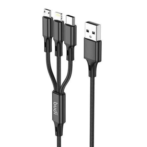 3в1 кабел Budi USB към USB - C / Lightning MicroUSB 1m черен