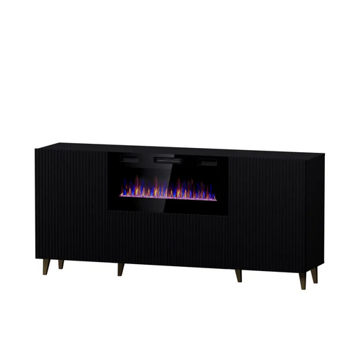 Скрин PAFOS с електрическа камина 180x42x82 см черен мат