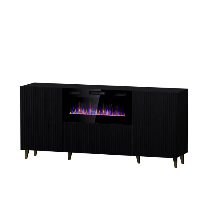 Скрин PAFOS с електрическа камина 180x42x82 см черен мат