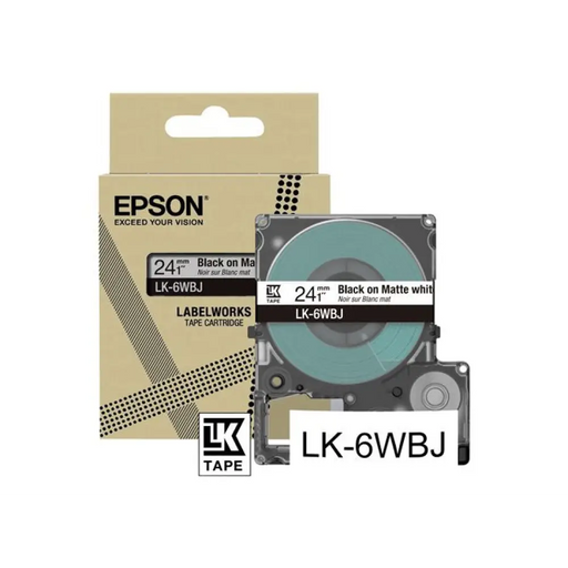 Матова лента EPSON бяла/черна 24 мм 8 м LK-6WBJ