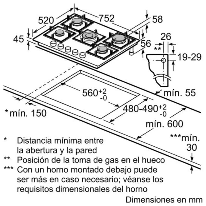 Котлон Siemens EP7A6QB90 Черен Газов за вграждане 5 зони