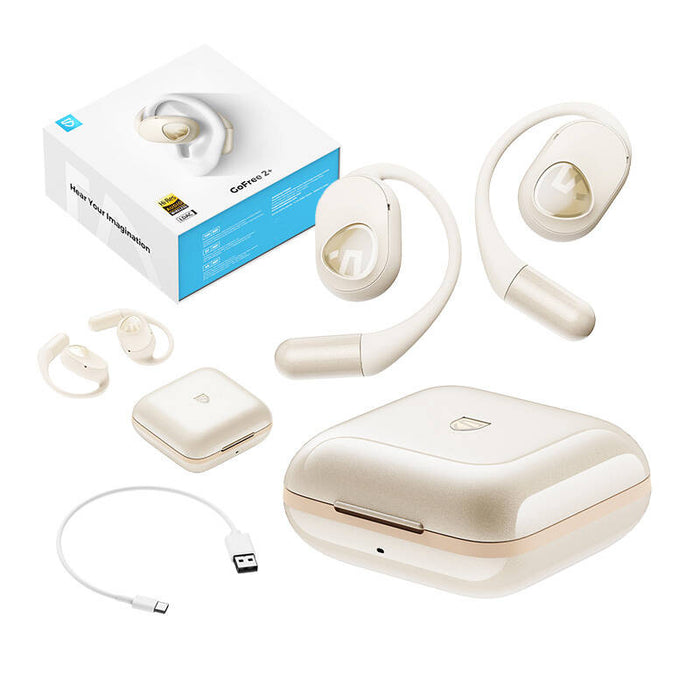 Безжични слушалки Soundpeats GoFree2+, Bluetooth 5.3, IPX5, бели
