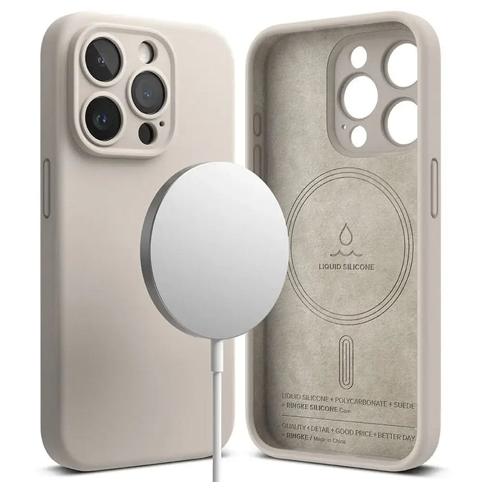 Силиконов калъф Ringke MagSafe за iPhone 15 Pro - бежов