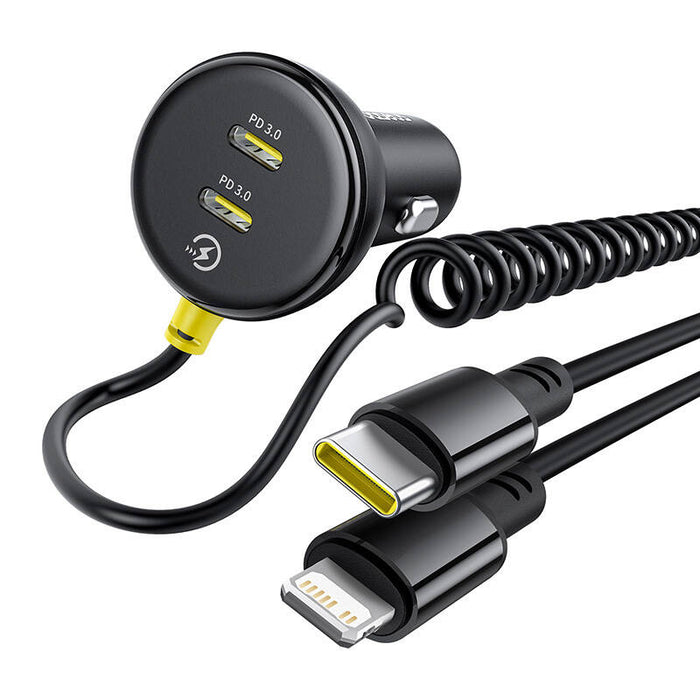 Зарядно за автомобил с кабел Baseus, 60W, USB-C, Lightning, черно