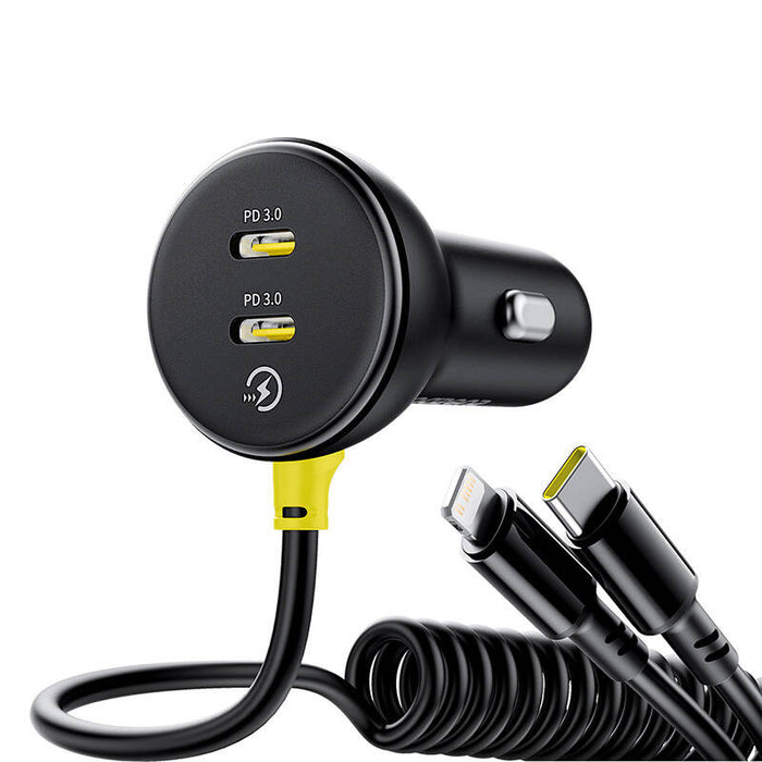 Зарядно за автомобил с кабел Baseus, 60W, USB-C, Lightning, черно