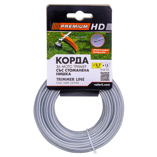 КОРДА ЗА ТРИМЕР КРЪГЛА СЪС СТОМАНЕНА НИШКА PREMIUM-HD 2.7