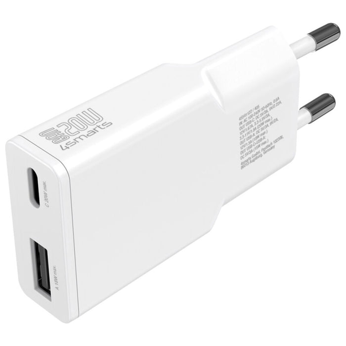 Зарядно 4smarts PDPlug Slim Duos 20W GaN + кабел 1.5м, бял