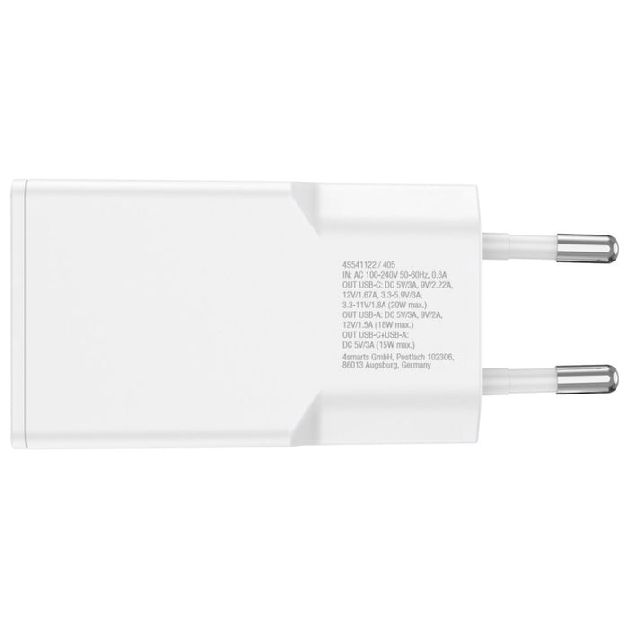 Зарядно 4smarts PDPlug Slim Duos 20W GaN + кабел 1.5м, бял