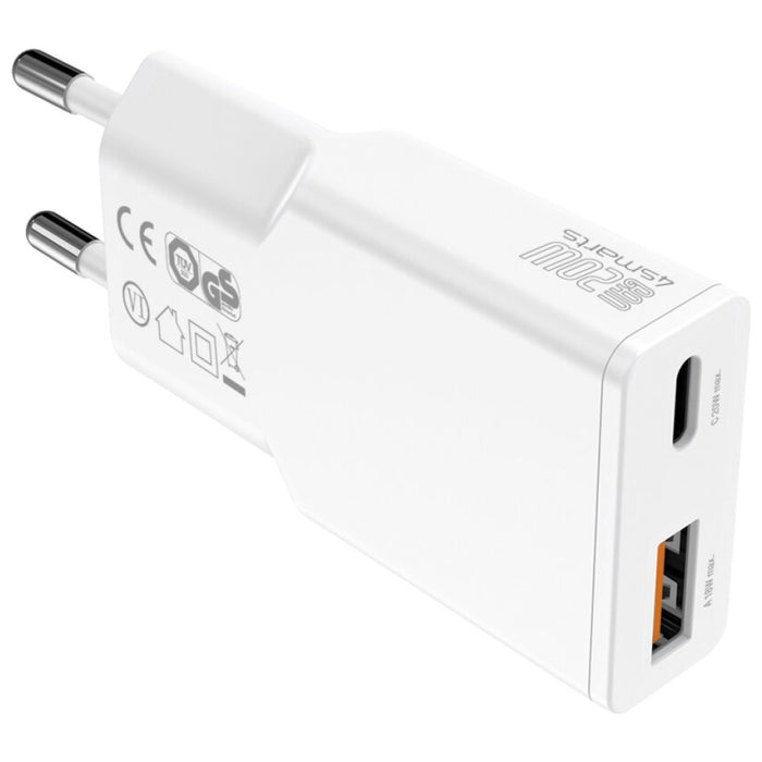 Зарядно 4smarts PDPlug Slim Duos 20W GaN + кабел 1.5м, бял