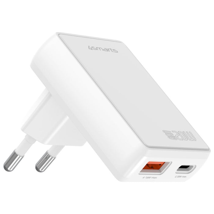Зарядно 4smarts FlatPlug Duos 20W GaN + USB-C, бяло