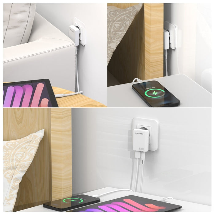 Зарядно 4smarts FlatPlug Duos 20W GaN + USB-C, бяло