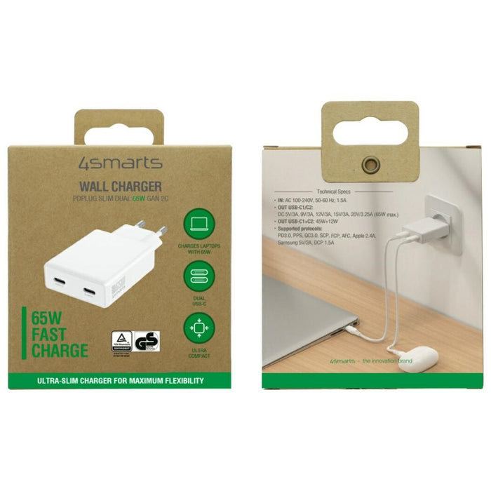Зарядно 4smarts PDPlug Slim Dual 65W GaN, бяло